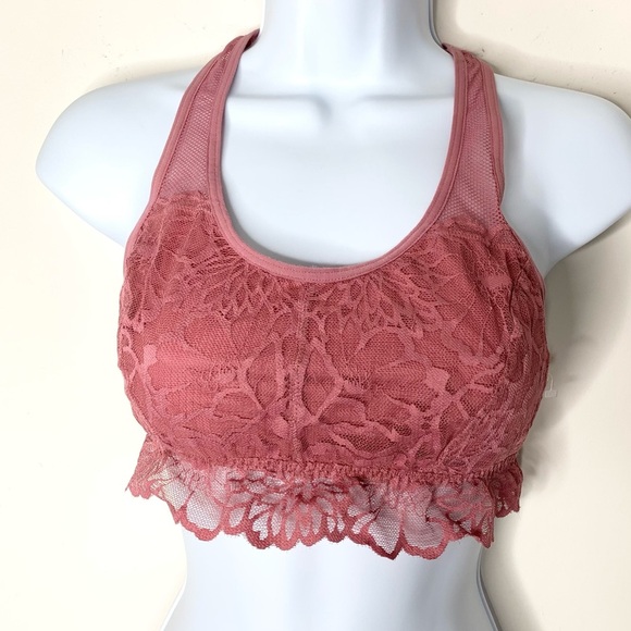 Pink Victoria's Secret VS Lace Bralette Bra cropped Pink Racerback Size Small - Picture 7 of 9